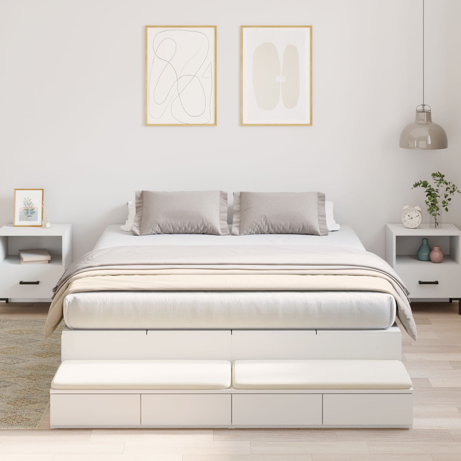 Opbergbedframe Wit Bewerkt Hout 140 X 190 Cm Opbergbedframe Artisanaal Eiken