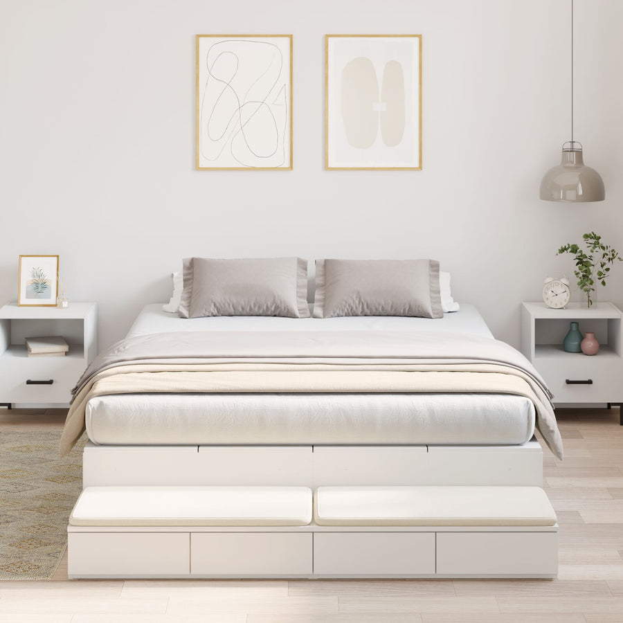 Opbergbedframe Wit Bewerkt Hout 140 X 190 Cm Opbergbedframe Artisanaal Eiken