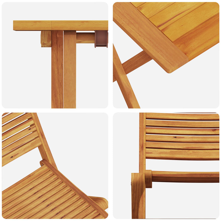 3-Delige Opvouwbare Bistroset Van Massief Acaciahout 60 cm tafel lengte 2x stoelen + vierkante tafel