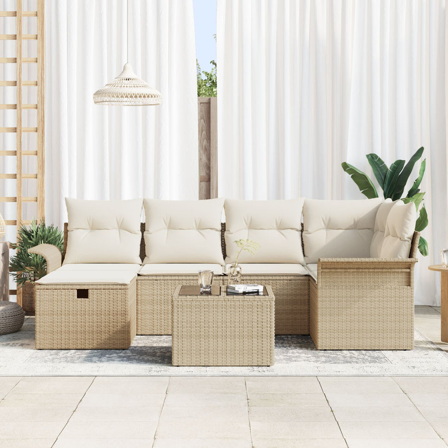 7-Delige Tuin Sofa Set Met Kussens Beige Poly Rattan