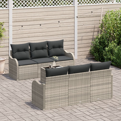7-Delige Tuin Sofa Set Met Kussens Lichtgrijs Poly Rattan