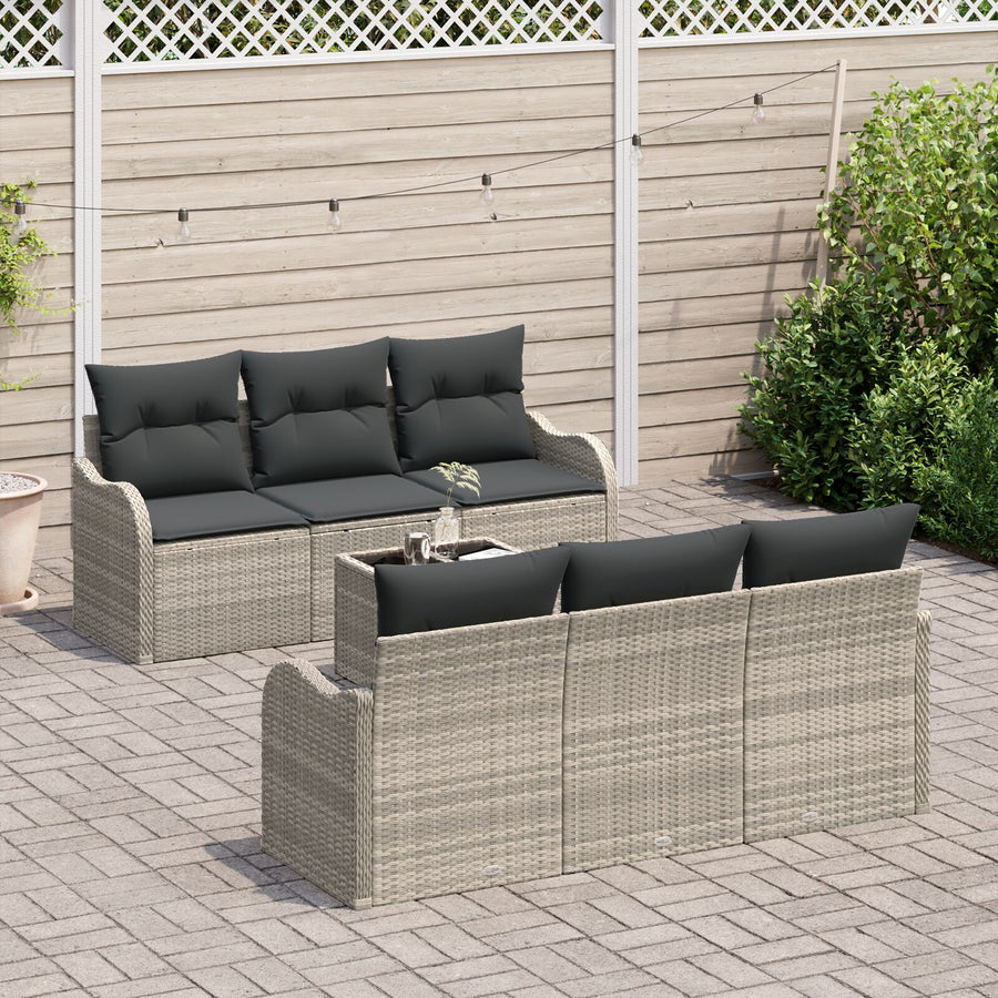 7-Delige Tuin Sofa Set Met Kussens Lichtgrijs Poly Rattan