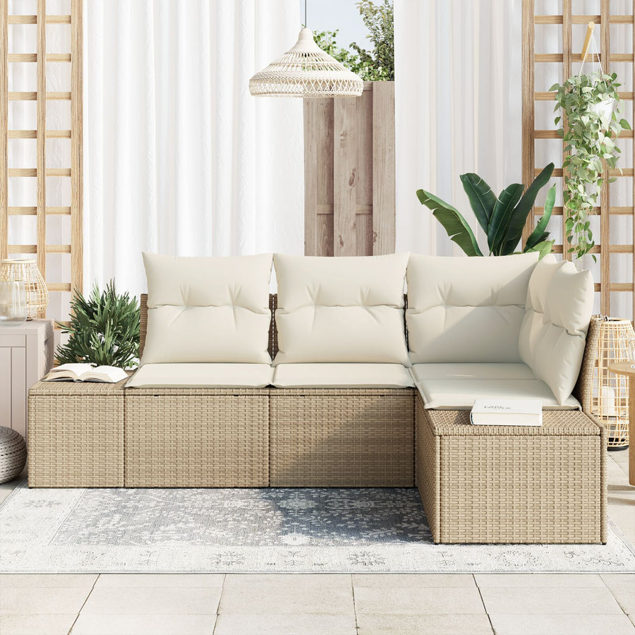 4-Delige Tuinsofa Set Met Kussens Poly Rattan Beige en wit zonder tafel