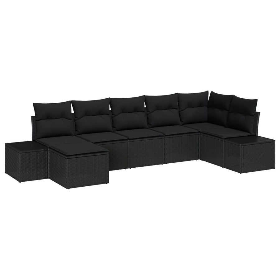 Tuin Sofa Set Set Van 7 Zwart Poly Rattan, Polyester Kussens