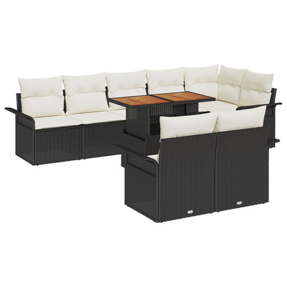 9-Delige Tuinset Met Kussens Zwart Poly Rattan Acacia