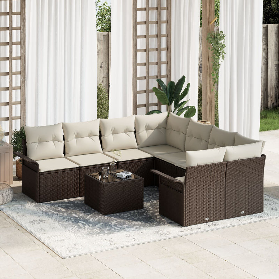 9-Delige Tuinsofa Set Met Kussens Bruin Poly Rattan