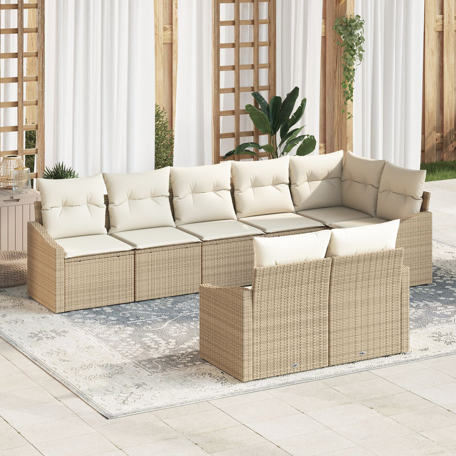 8 Delige Tuin Eetset Met Kussens Beige Poly Rattan