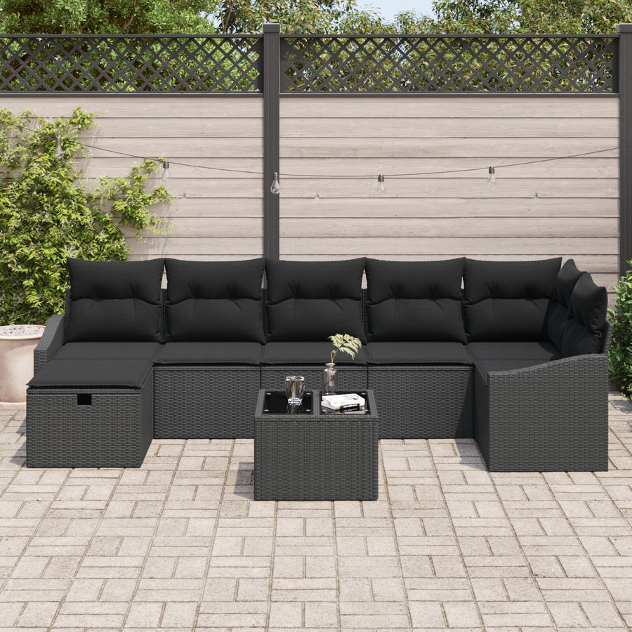 8-Delige Tuin Sofa Set Met Kussens Zwart Poly Rattan Wit