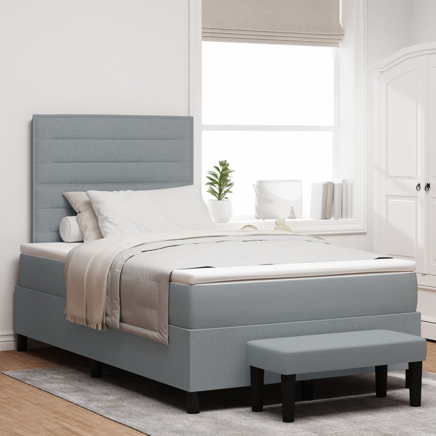 Boxspring Bed Met Matras & Bank Lichtgrijs 120X190 Cm Stof Blauw