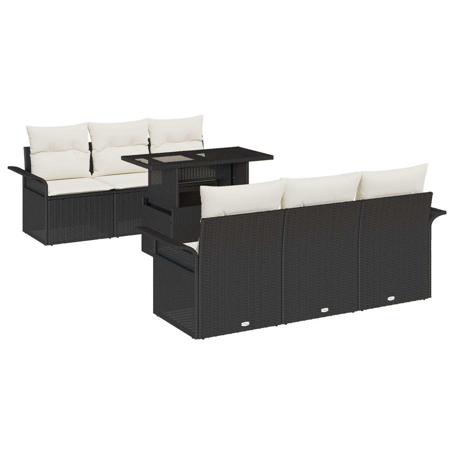 7-Delige Tuin Sofa Set Met Kussens Zwart Poly Rattan