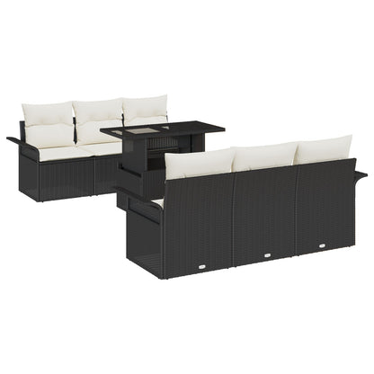 7-Delige Tuin Sofa Set Met Kussens Zwart Poly Rattan