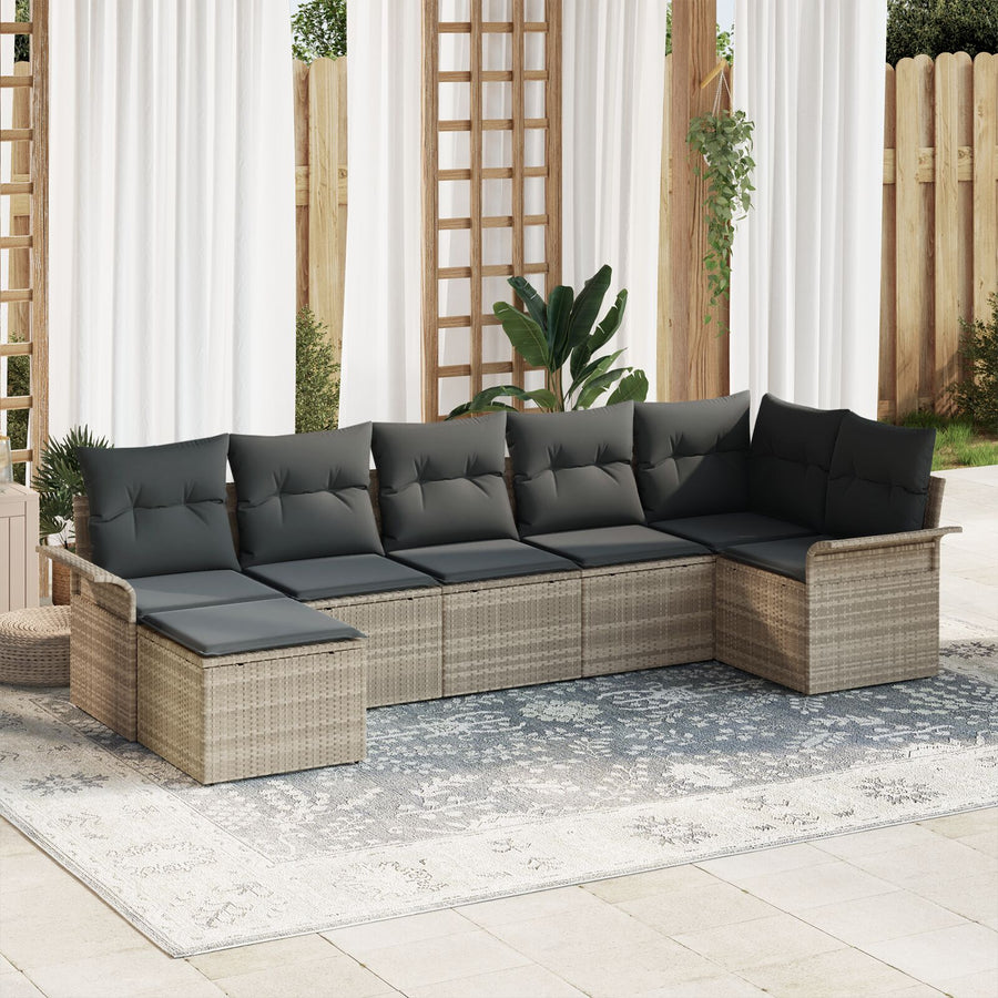7-Delige Tuinsofa Set Met Kussens Lichtgrijs Poly Rattan