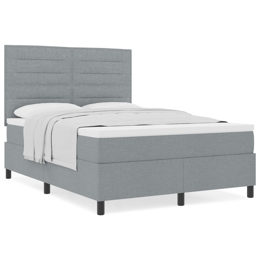 Boxspring Bed Met Matras Stof Lichtgrijs 140 x 200 cm Lijnen ontwerp