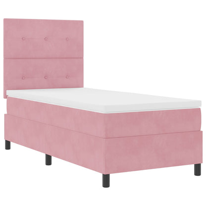 Boxspring Bed Met Matras Roze Eenpersoons Fluweel Blauw