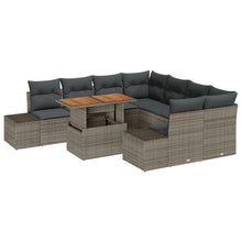 9-Delige Tuinbank Set Met Kussens Grijs Poly Rattan
