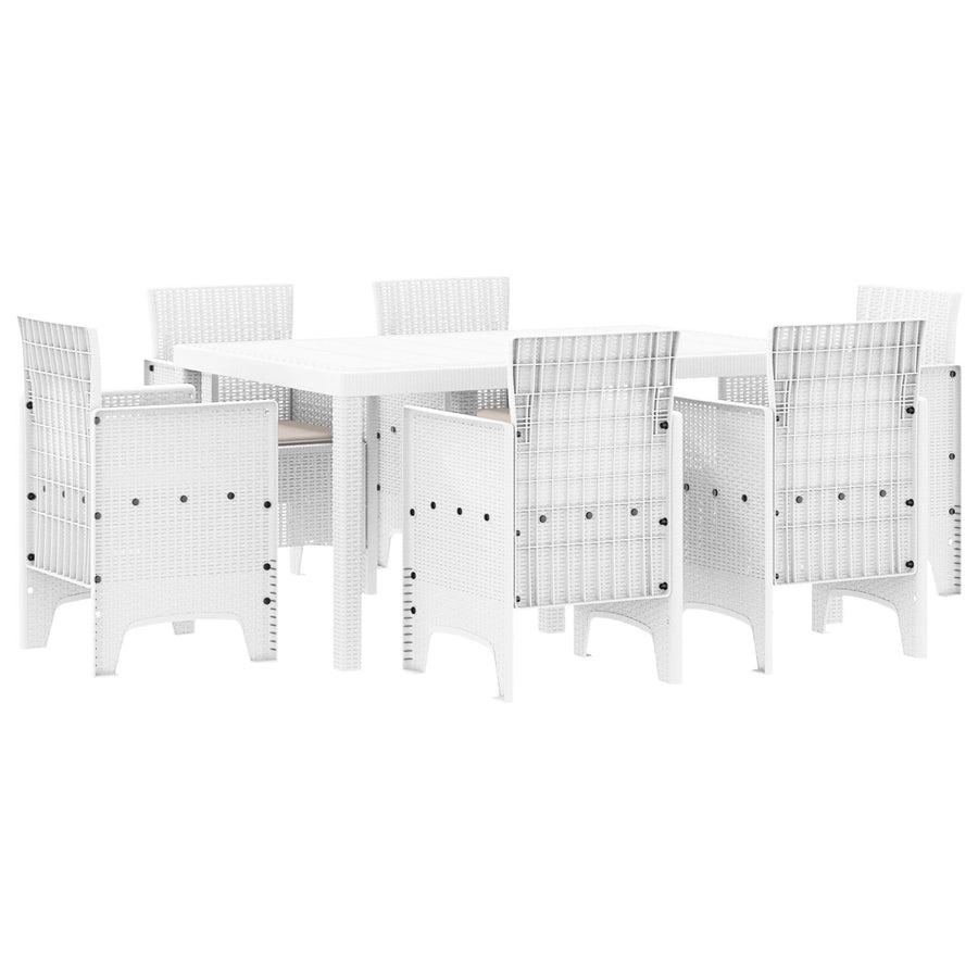 7-Persoons Tuin Eetset Met Kussens Wit Poly Rattan