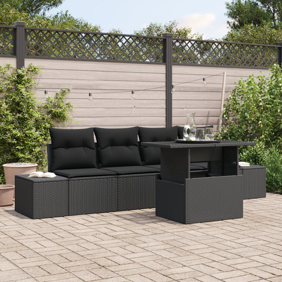 Tuin Sofa Set Set Van 5 Zwart Rattan Buiten Sofa Set
