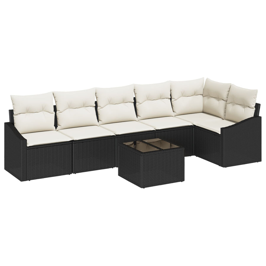 6-Delige Tuinbankset Met Kussens Bruin Poly Rattan Zwart en crème met tafel