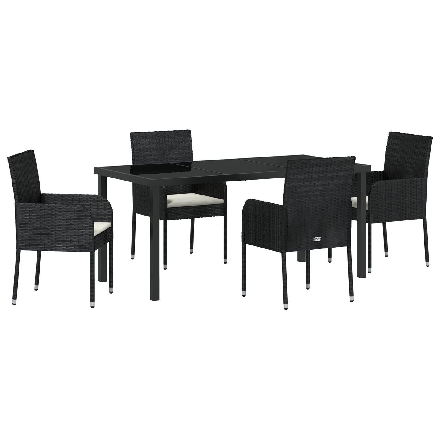 5-Delige Tuin Eetset Met Kussens Zwart Poly Rattan