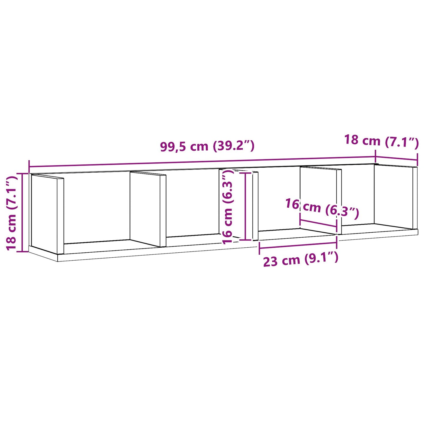 Cd Wandplank 100X18X18 Cm Geengineerd Hout Zwart eiken