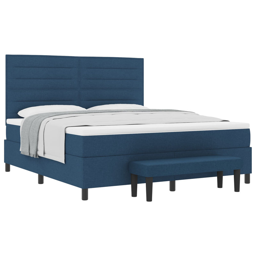 Boxspring Bed Met Matras & Bank Blauw 180X200 Cm Stof Crème