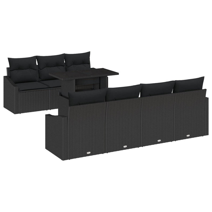 8-Delige Tuin Sofa Set Met Kussens Zwart Poly Rattan