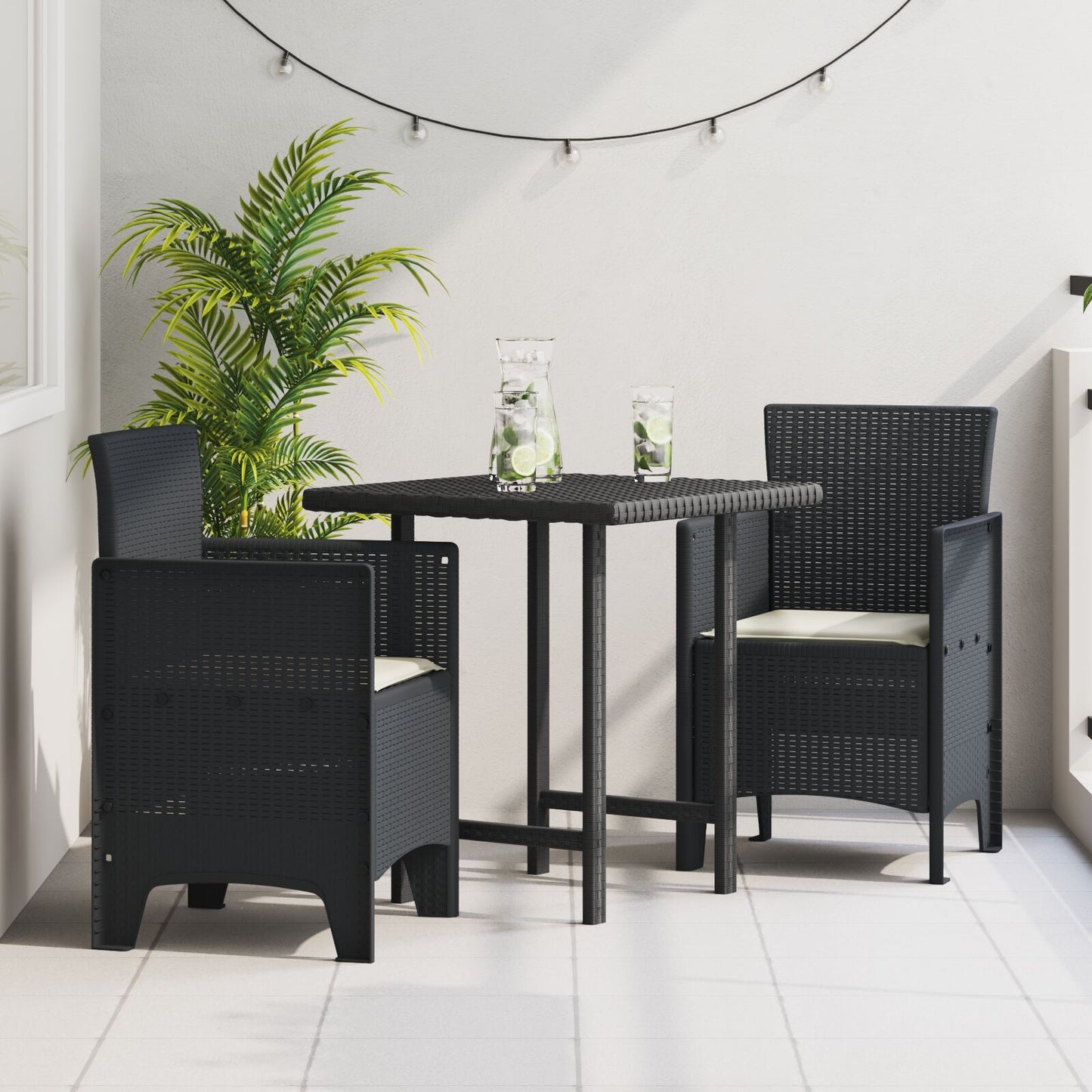 Tuinstoel Set Van 2 , Plastic Rattan Crème wit Anthraciet
