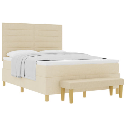 Boxspringbed Met Matras En Bank Stof Crème 140 x 200 cm Lijnen ontwerp