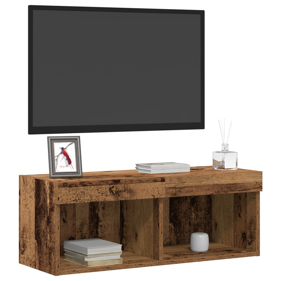 Tv Wandkasten Met Led-Verlichting 2 Stuks Oud Hout Oude Hout