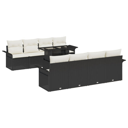 9-Delige Tuin Sofa Set Met Kussens Zwart Poly Riet