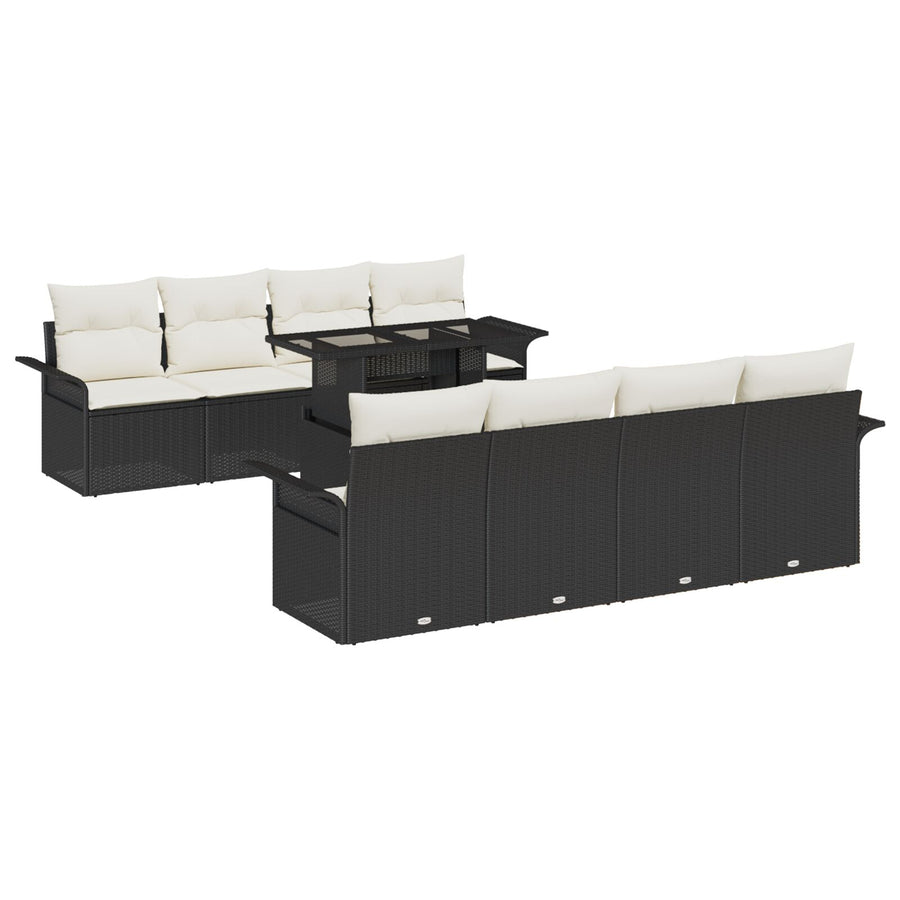 9-Delige Tuin Sofa Set Met Kussens Zwart Poly Riet