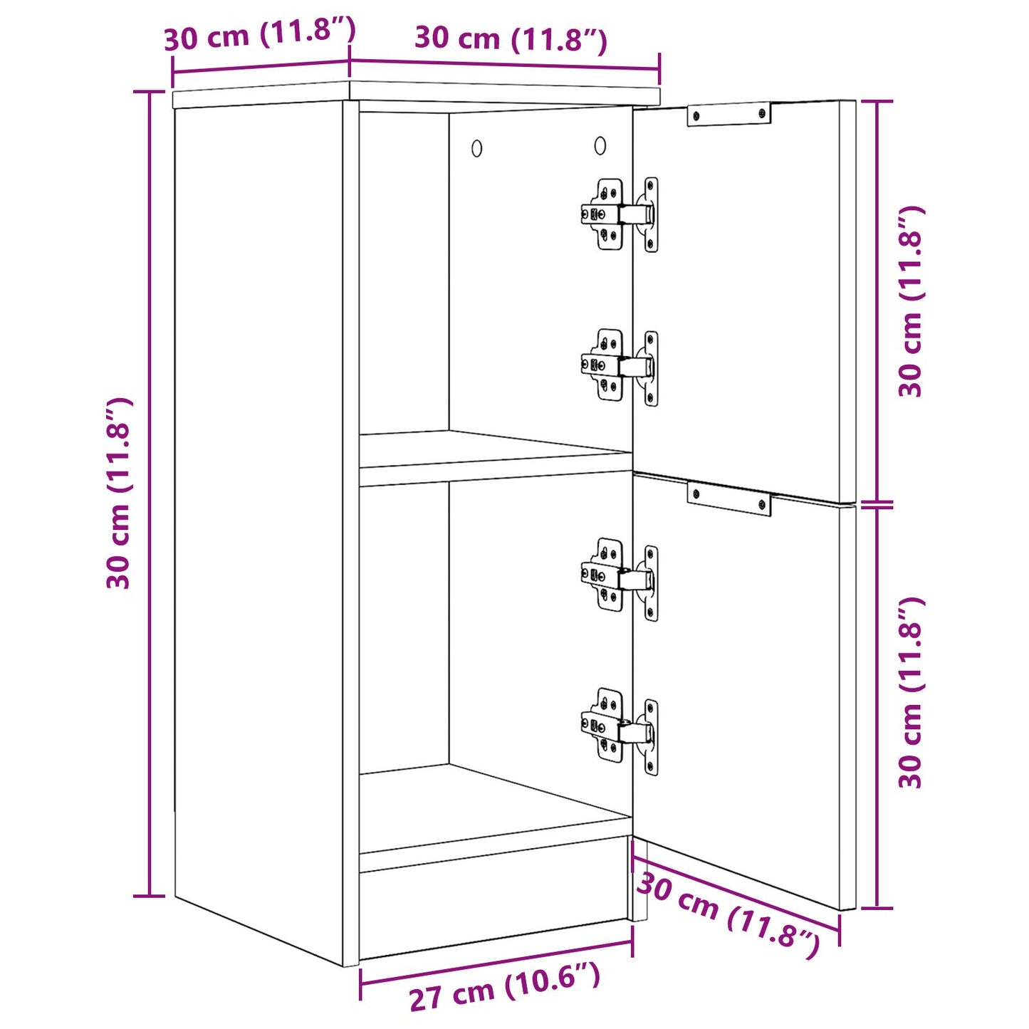 Dressoirs 2 Stuks In Zwart Eiken, 30X30X70 Cm, Gemaakt Van Geengineerd Hout