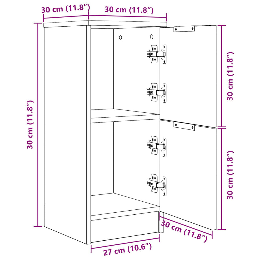 Dressoirs 2 Stuks In Zwart Eiken, 30X30X70 Cm, Gemaakt Van Geengineerd Hout
