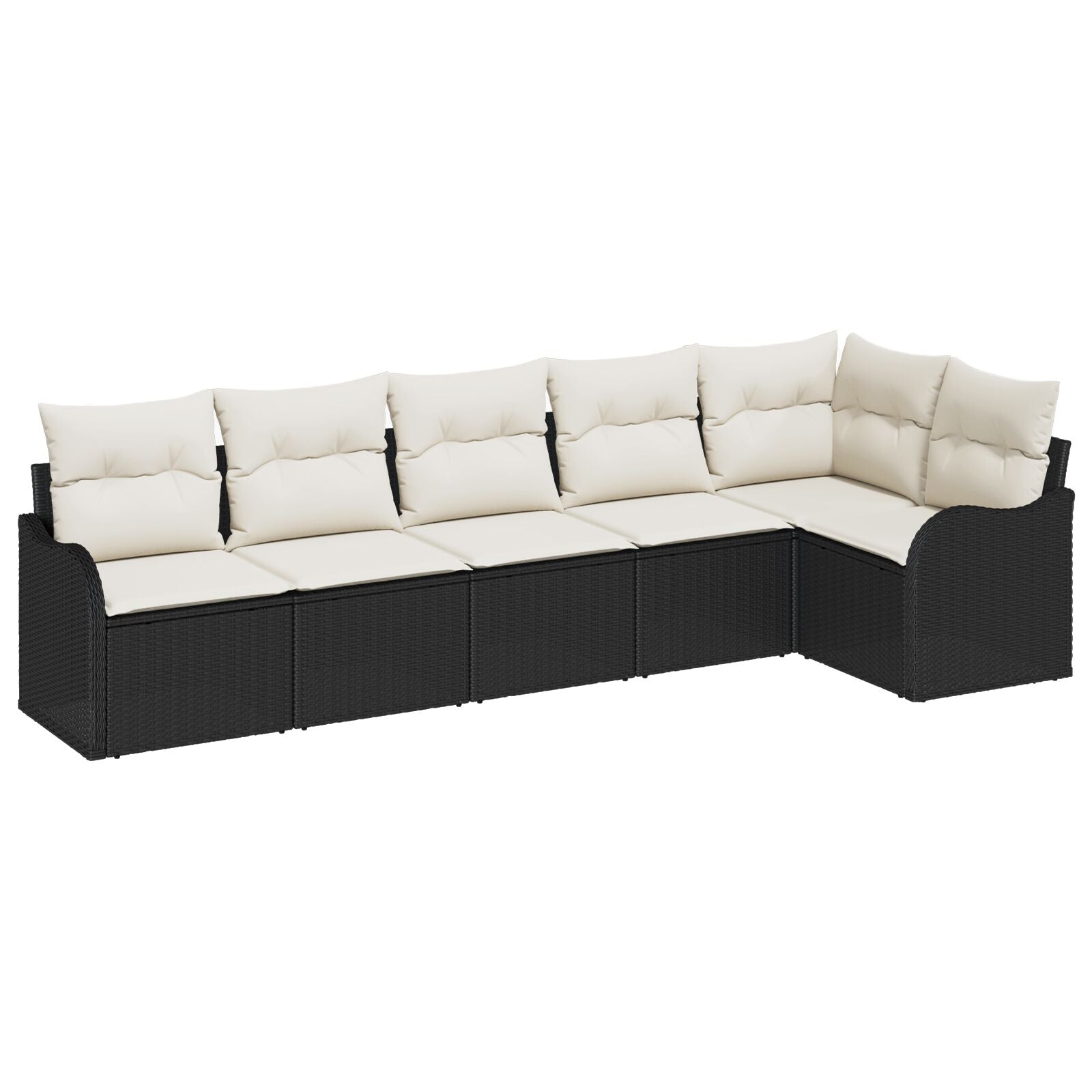 6-delige Tuin Sofa Set met Kussens Zwart Poly Rattan, vidaXL 2-zitter Tuin Sofa met Kussens Zwart Poly Rattan