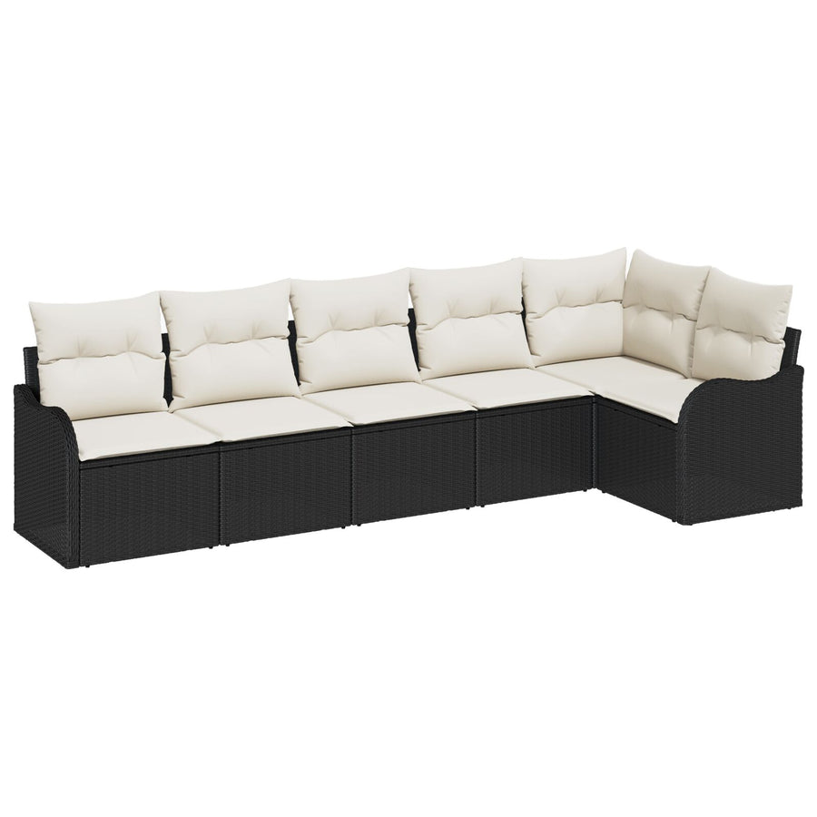 6-delige Tuin Sofa Set met Kussens Zwart Poly Rattan, vidaXL 2-zitter Tuin Sofa met Kussens Zwart Poly Rattan