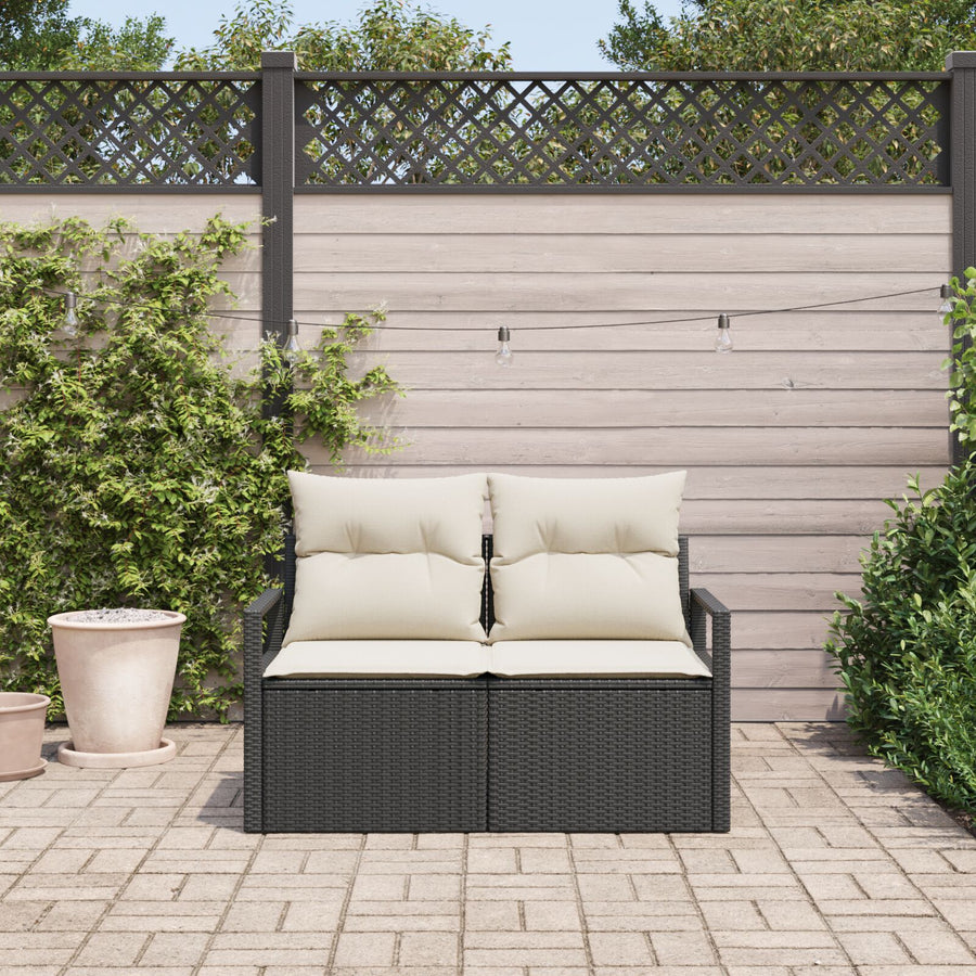 2-Zits Tuin Sofa Met Kussens Poly Rattan Zwart en crème zonder opslag