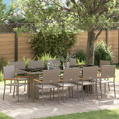 11-Delige Tuin Eettafel Set Grijs Poly Rattan Wit