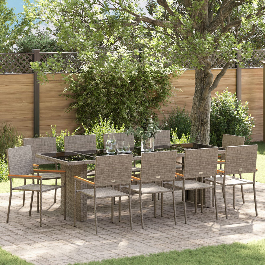 11-Delige Tuin Eettafel Set Grijs Poly Rattan Wit
