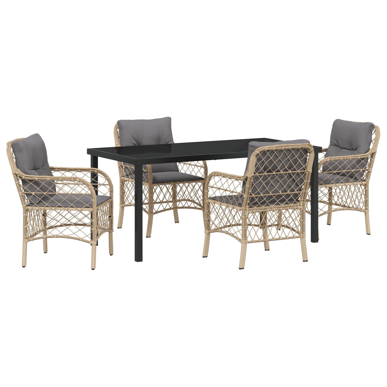 5-Delige Tuinset Met Kussens Beige Poly Rattan