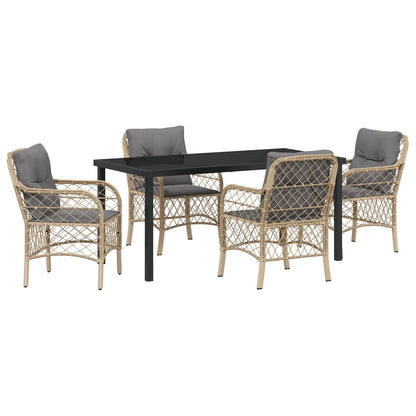 5-Delige Tuinset Met Kussens Beige Poly Rattan