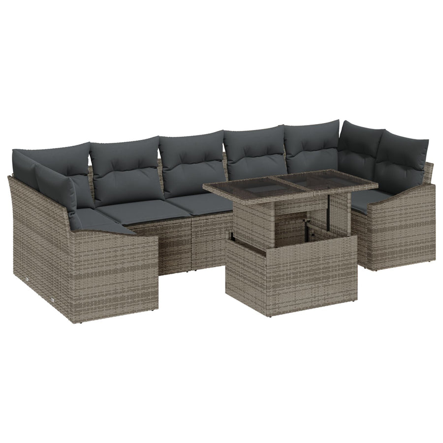 8-Delige Tuin Sofa Set Met Kussens Grijs Poly Rattan