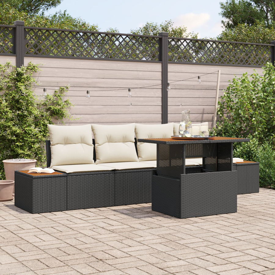 Tuin Sofa Set Set Van 5 Zwart, Beige Riet, Polyester Kussens