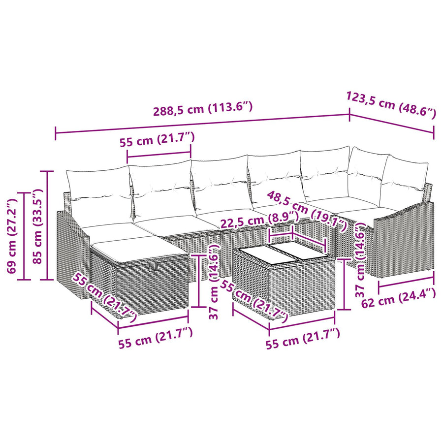 8 Delige Tuin Sofa Set Met Kussens Zwart Poly Rattan