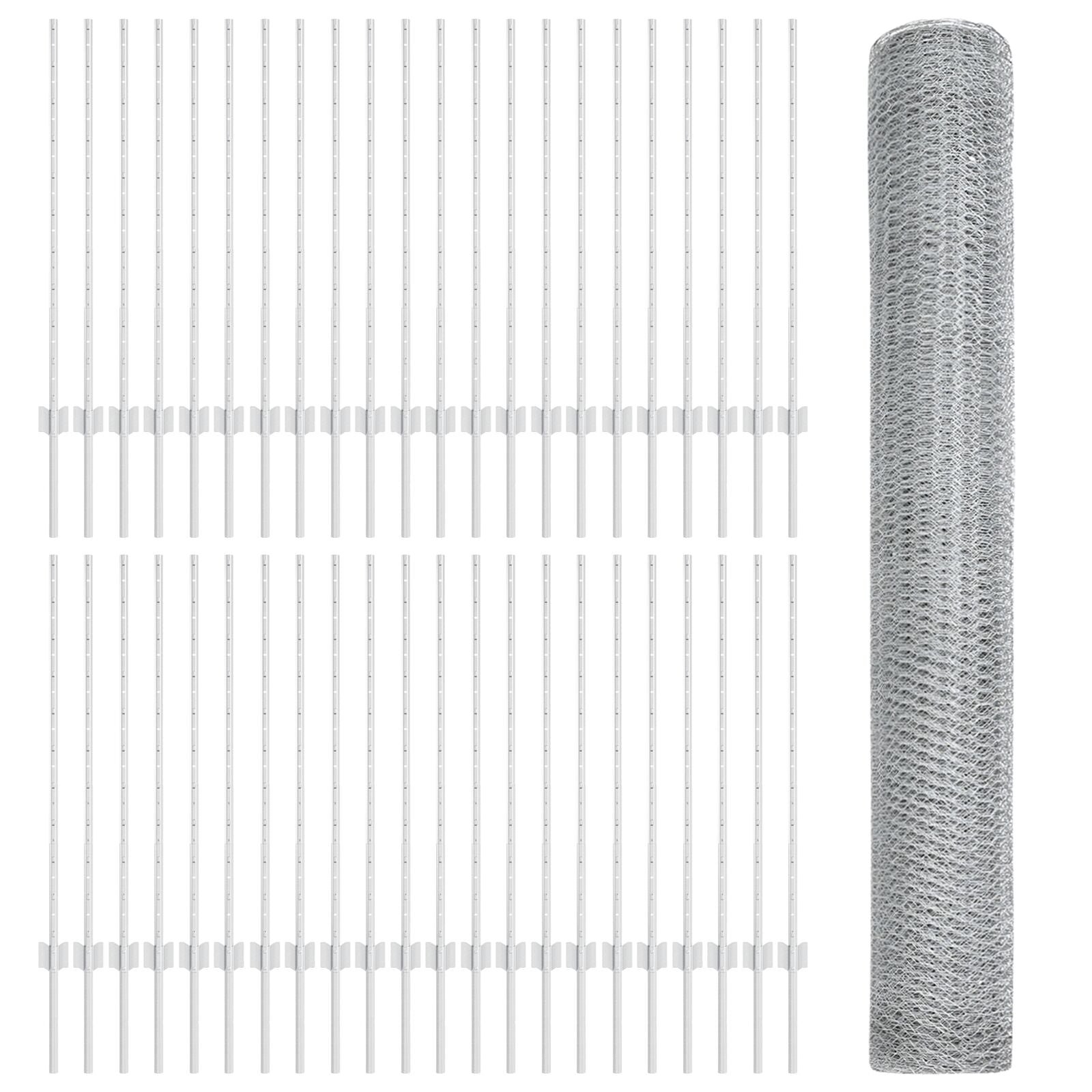 Hekpalen 22 Stuks U-Kanaal 100 Cm Gegalvaniseerd Staal,  Hexagon Hek 1X100 M Gegalvaniseerd Staal