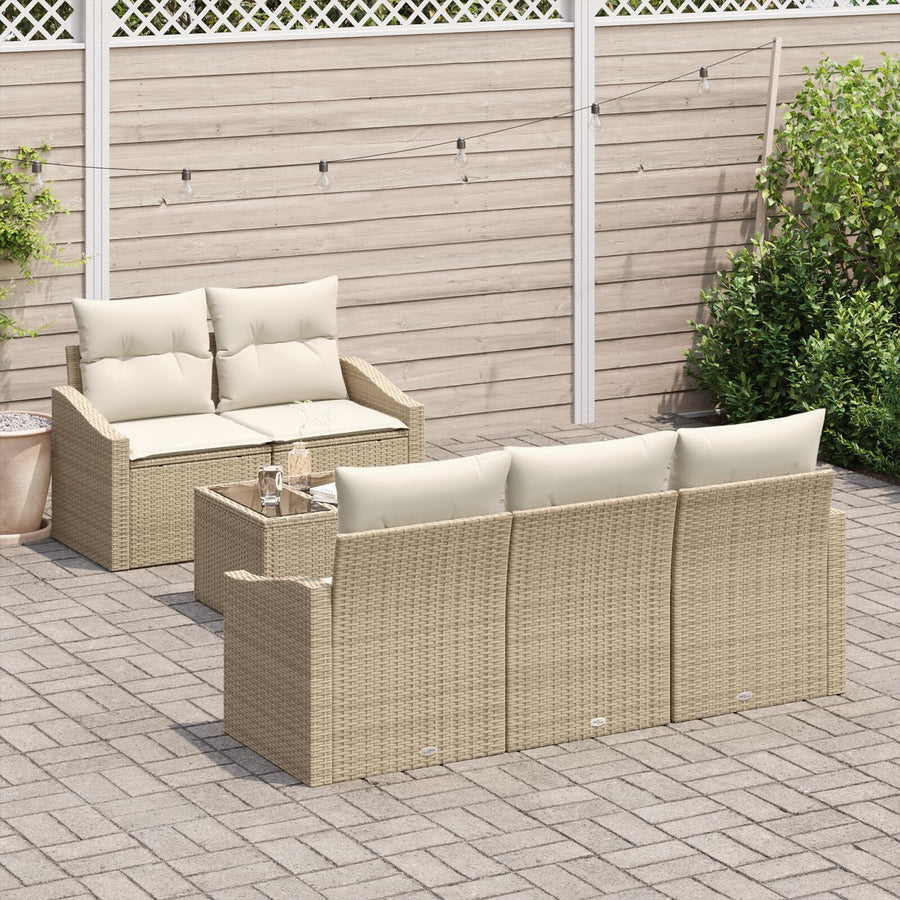 6-Delige Tuin Sofaset Met Kussens Beige Poly Rattan