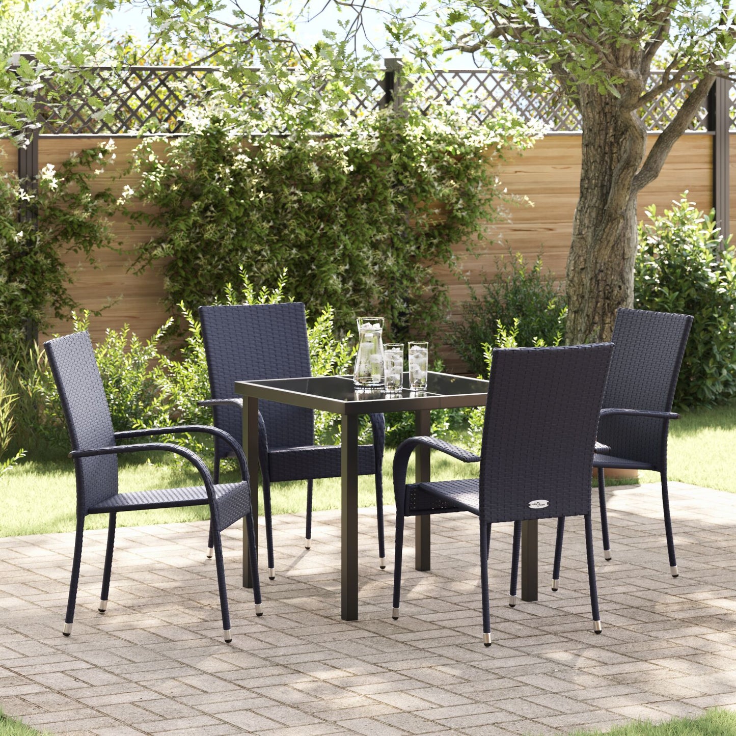 5-Delige Tuin Eettafel Set Zwart Poly Rattan