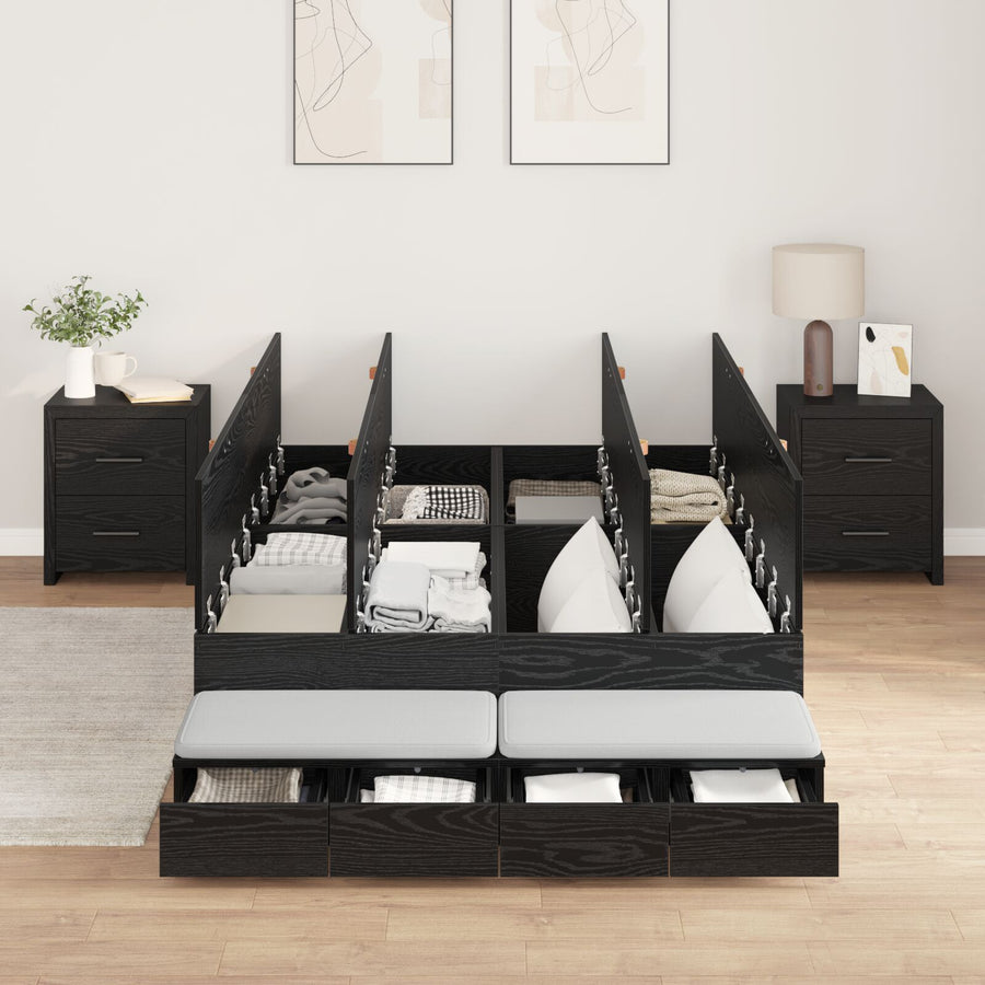 Opbergbedframe Zwart Eiken Bewerkt Hout 120 X 190 Cm Artisanaal Eiken