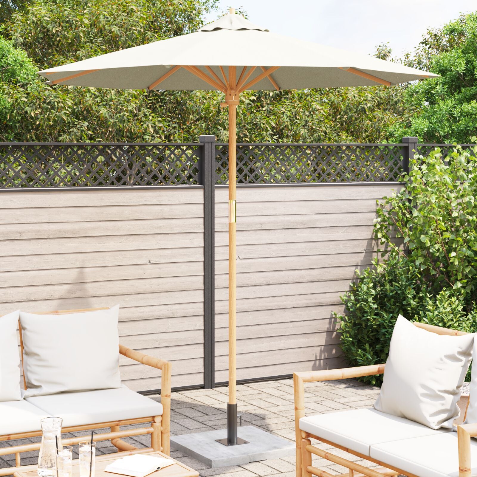 Tuinparasol 217X230 Cm Bamboe 217 x 217 x 230 cm Crème wit