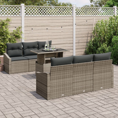 7-Delige Tuinbank Set Met Kussens Grijs Poly Rattan