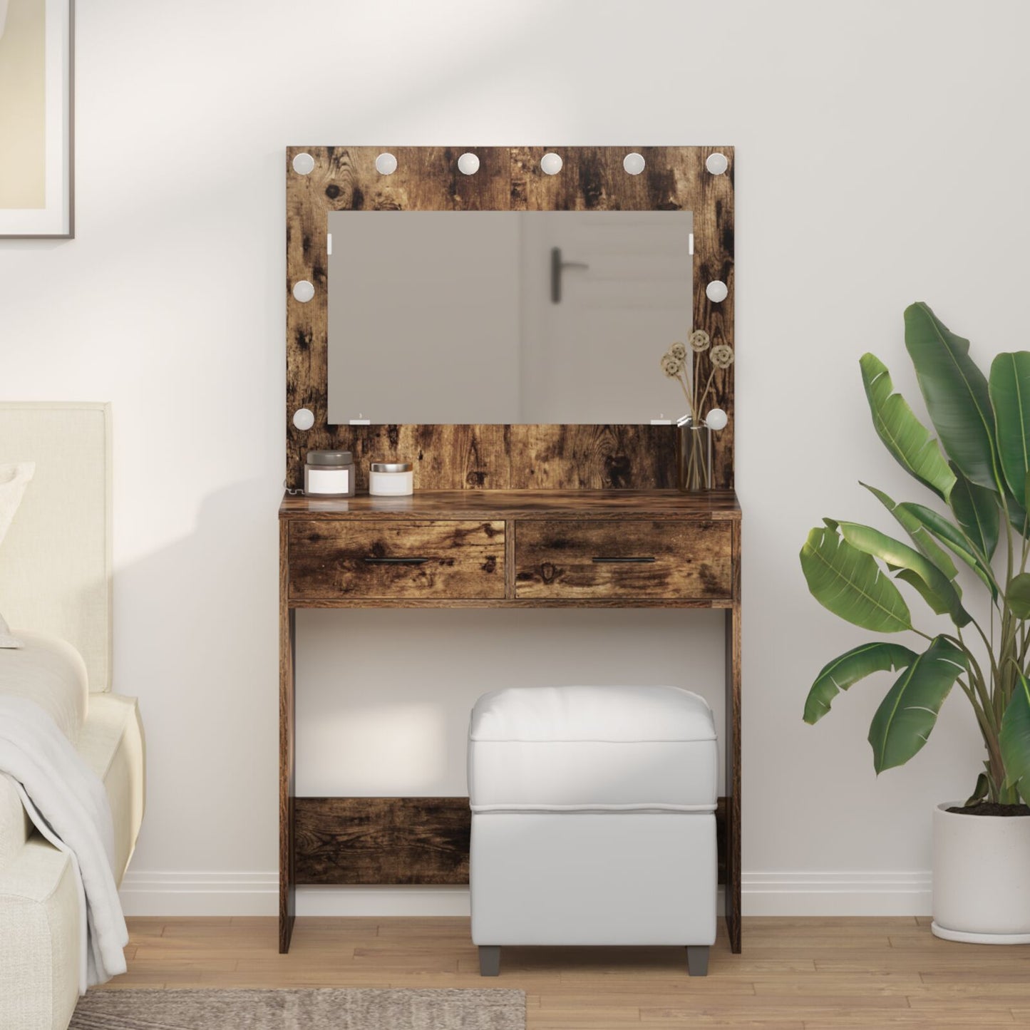 Dressing Table Met Led Lichten Gerookt Eiken 78.5 x 41 x 135 cm
